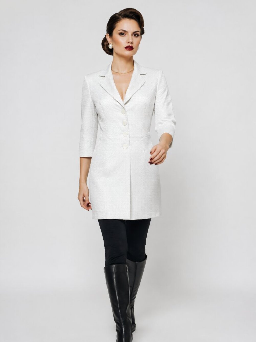 Curling Collection Gray Pattern Frock Coat Style Womens Blazer French 38 US 6
